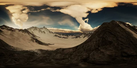 Photo sur Plexiglas Cho Oyu VR 360 Rays of Sunset on the Tops of the Mountains