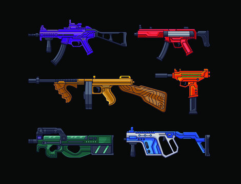 Set of SMG gun illustration