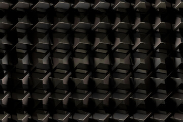 3D Background abstract minimalistic texture with many metal rows of volumetric cubes / pentahedrons lying in the white light. Animation. Mobile briquette wall