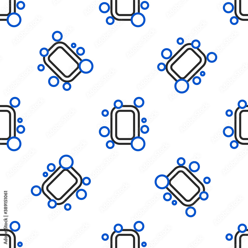 Poster line bar of soap icon isolated seamless pattern on white background. soap bar with bubbles. colorful