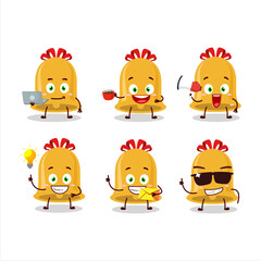 Christmas bell cartoon character with various types of business emoticons
