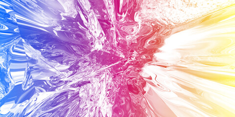 Abstract Color Liquid Mix Explosion. Vibrant Colour Fluid Warp Background in Yellow, Red, Blue and White Colors. Artistic Abstraction. Inspirational Computer Art Illustration