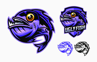 set of ugly fish mascot illustration