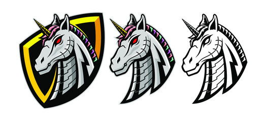set of unicorn head mascot 