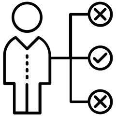 
Human avatar standing with different choices for decision making 
