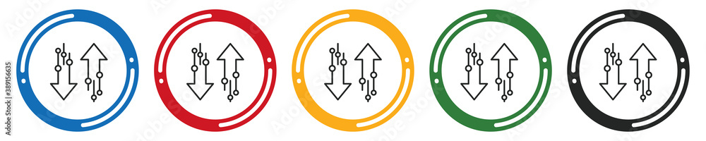 Poster transfer icon set. flat design vector illustration in 5 colors options for web design