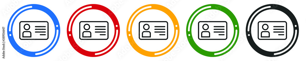 Aufkleber identification icon set. flat design vector illustration in 5 colors options for web design
