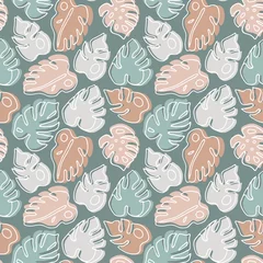 Fototapeten Trendy monstera  seamless pattern in pastel color. Vector seamless pattern.Doodle art elements.Design for fabric, postcards, bed linens, pillows, wallpaper, web page.Good for paper, poster, textile © Red diamond