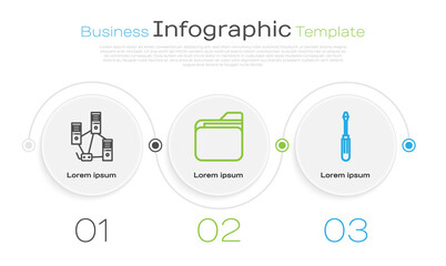 Set line Computer network, Document folder and Screwdriver. Business infographic template. Vector.
