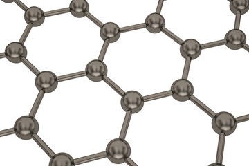Graphene concept, Hexagonal Atom Array, 3D render. 3D illustration.