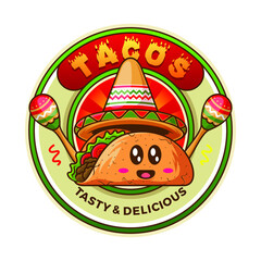 Mexican taco character mascot illustration