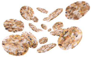 Round Crispbread levitate on a white background
