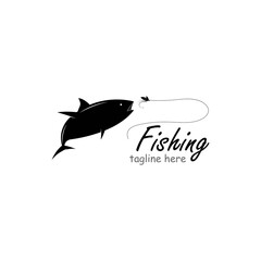 Fototapeta premium Fishing Logo, Fish And Hook Logo Template