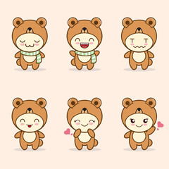 cute bear mascot with various kinds of expressions set collection