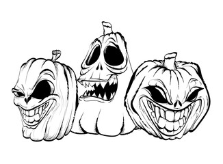 Halloween Pumpkins. Set of halloween pumpkins, sinister faces. Autumn holidays. Vector illustration