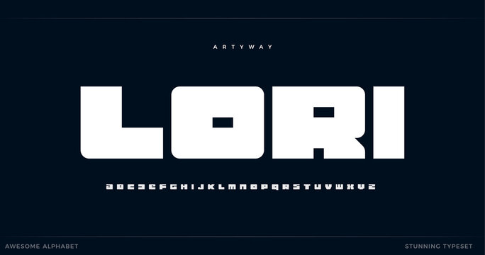 Geometrical bold alphabet. Heavy square font, minimalist type for gym logo, poster headline, modern monogram, wide lettering and title. Urban geometry style letters, vector typographic design