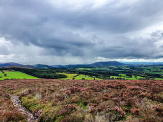 View of the English countryside in Shropshire.  Aerial view from Stripestones Tor