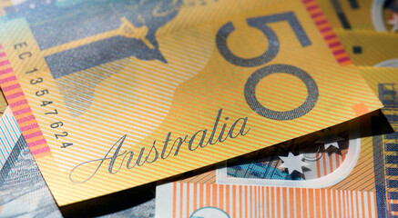 Australian fifty dollar banknote - close up in a panoramic web banner format. 