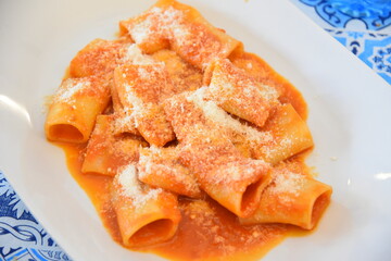 Italian Macaroni With Tomato Sauce and Parmesan