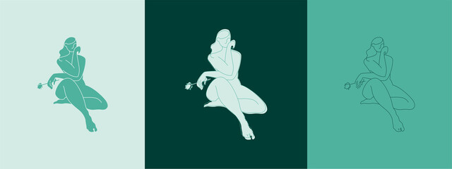 Delicate logo for business, a beautiful image of a female figure. Linear drawing, natural beauty and youth. Minimalistic woman, simple logo for business in the beauty, health, personal care industry.