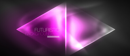 Obraz premium Neon geometric abstract background. Triangles with color glowing light effects in the dark. Vector illustration for covers, banners, flyers and posters and other