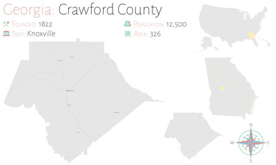 Large and detailed map of Crawford county in Georgia, USA.