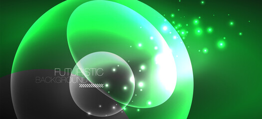 Neon ellipses abstract backgrounds. Shiny bright round shapes glowing in the dark. Vector futuristic illustrations for covers, banners, flyers and posters and other