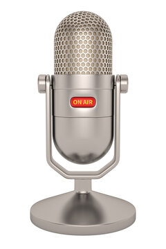 Radio microphone with "on air" sign Isolated On White Background, 3D rendering. 3D illustration.
