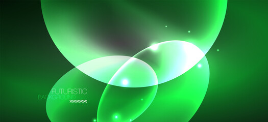 Neon ellipses abstract backgrounds. Shiny bright round shapes glowing in the dark. Vector futuristic illustrations for covers, banners, flyers and posters and other