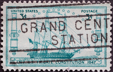 USA - Circa 1947: a postage stamp printed in the US showing the architect’s line drawing of the ship also famously known as 