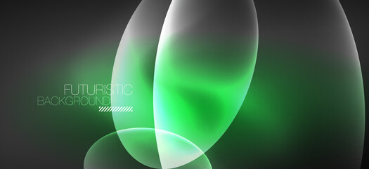 Neon ellipses abstract backgrounds. Shiny bright round shapes glowing in the dark. Vector futuristic illustrations for covers, banners, flyers and posters and other