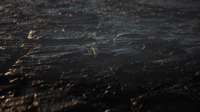 cinematic closeup of rock texture with shallow depth of field, foggy ground, 3d render