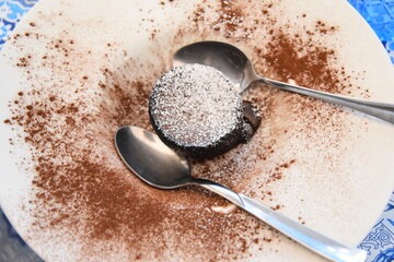 Delicious Chocolate Dessert in the Plate With Chocolate Dust