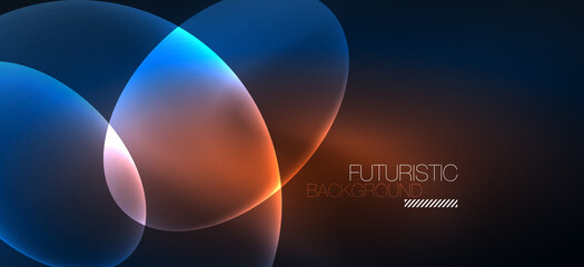 Neon ellipses abstract backgrounds. Shiny bright round shapes glowing in the dark. Vector futuristic illustrations for covers, banners, flyers and posters and other