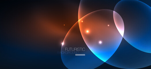 Neon ellipses abstract backgrounds. Shiny bright round shapes glowing in the dark. Vector futuristic illustrations for covers, banners, flyers and posters and other