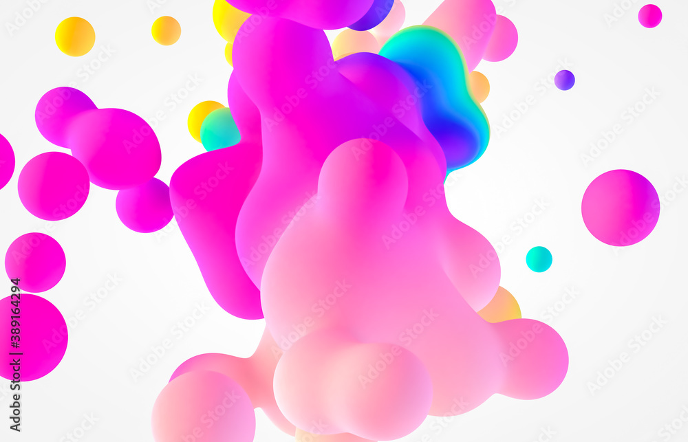 Aufkleber abstract 3d art background. holographic floating liquid blobs, soap bubbles, metaballs.