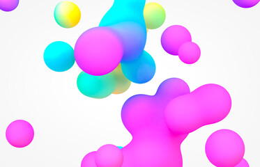 Abstract 3d art background. Holographic floating liquid blobs, soap bubbles, metaballs.