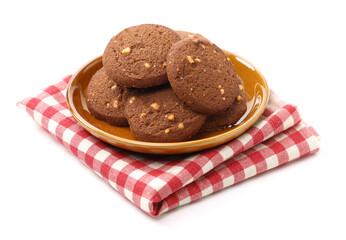 Fototapeta na wymiar Chocolate homemade pastry cookies isolated on white background 