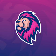 Pink and blue lion mascot logo for gaming or sport team