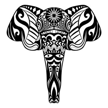 Elephant's head zentangle with the beautiful ornament