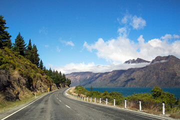 Road trip along lake Wakitipu from Glenorchy to Queenstown - South Island New Zeakand