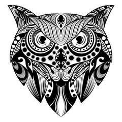 The owl doddle art with the bullets ornament for the tattoo illustration