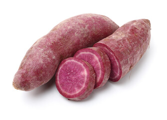 Purple Colored Sweet Potatoes on White background