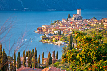 Town of Malcesine on Lago di Garda historic skyline view