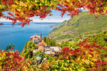 Madonna di Montecastello hermitage above Lago di Garda autumn foilage view