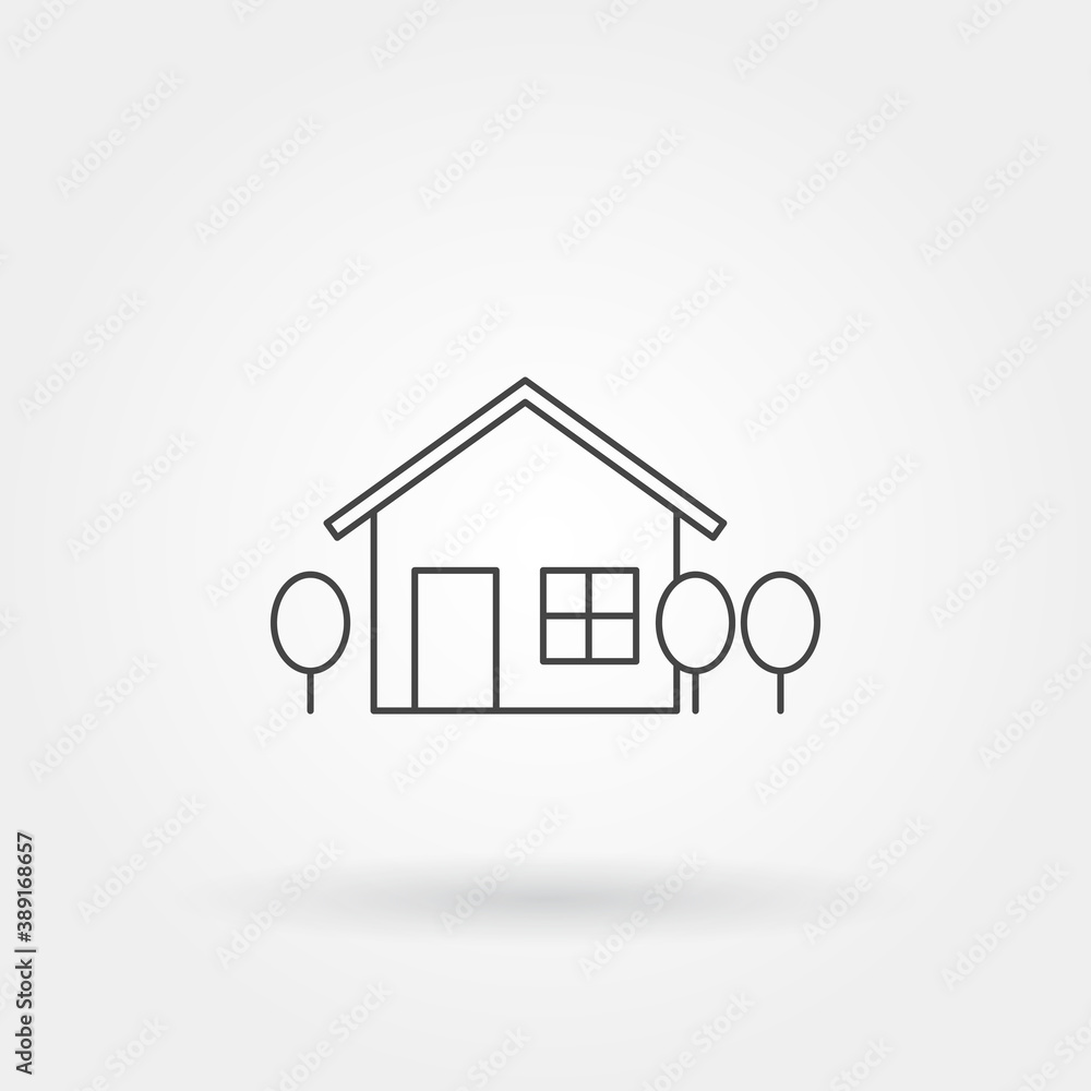 Poster home with tree single isolated icon with modern line or outline style