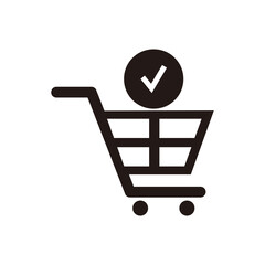 Shopping Cart and Check Mark Icon. Trolley symbol on white background. Vector Illustration.