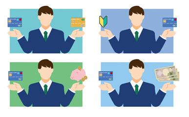 ビジネスマンとクレジットカードのアバターイラスト素材
