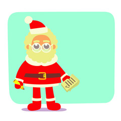 Cartoon flat style Santa Claus with pencil and notebook. Happy New Year, greeting card design. Without outline, vector illustration.