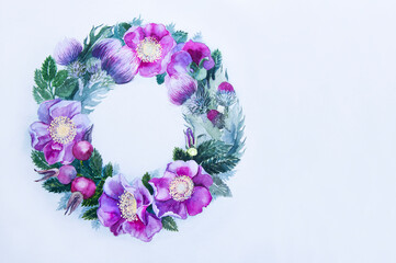 wreath of flowers on a white background